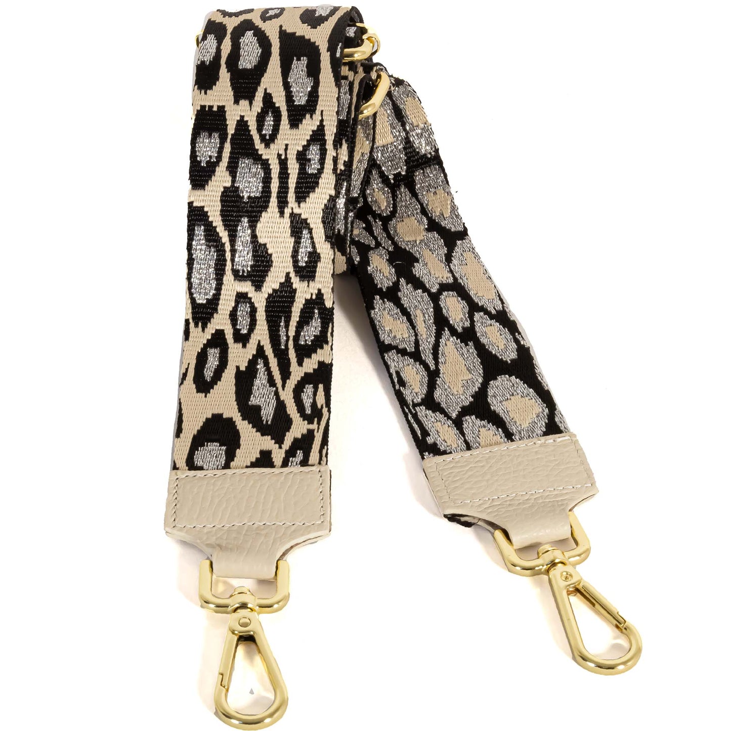 Tracolla in tessuto e pelle BEIGE NERA E ARGENTO