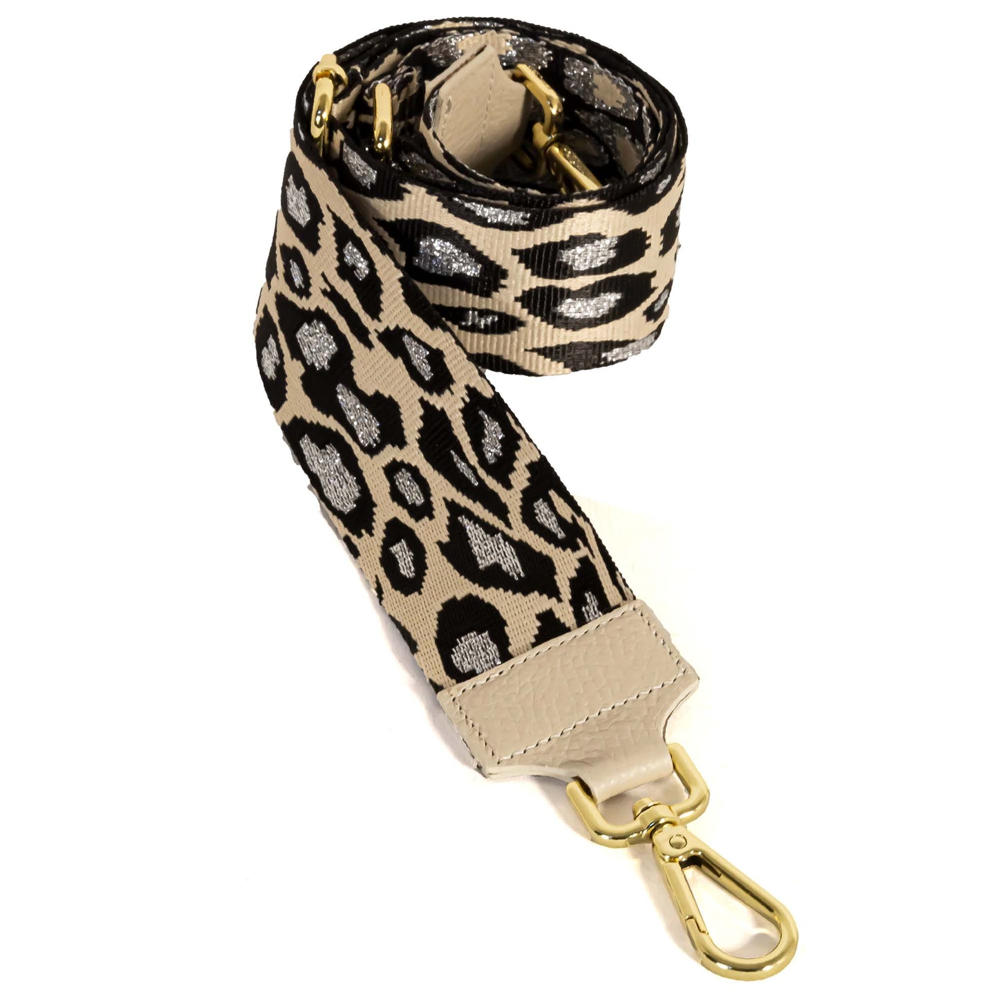 Tracolla in tessuto e pelle BEIGE NERA E ARGENTO