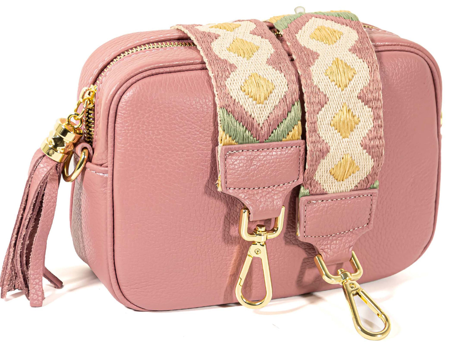 Tracolla in tessuto e pelle rosa