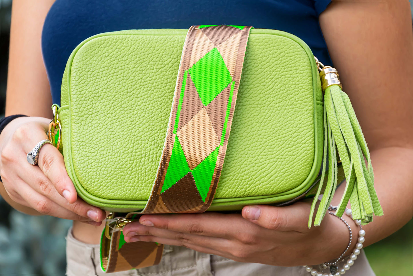 Camera Bag VERDE Mela con Tracolla Abbinata Oro/Verde