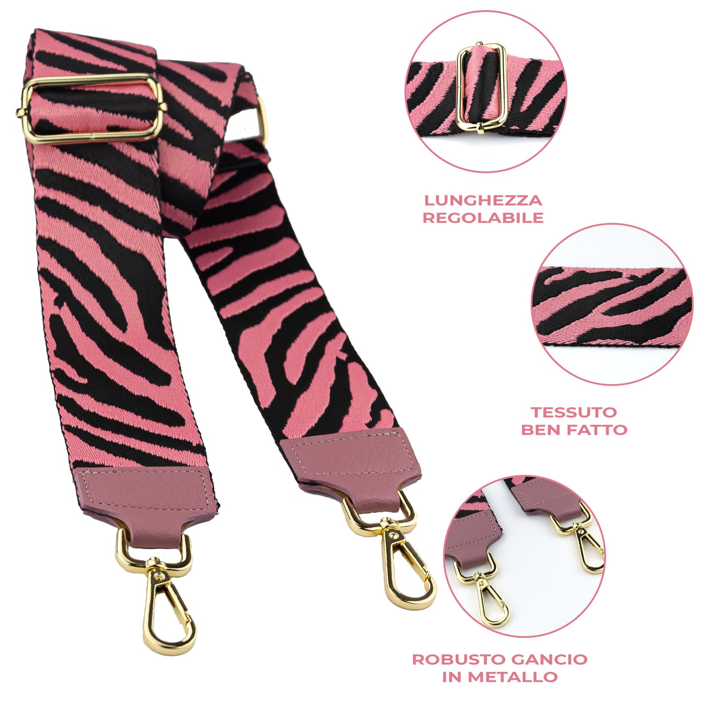 Tracolla in pelle colorata cross body intercambiabile tigrata ROSA NERA