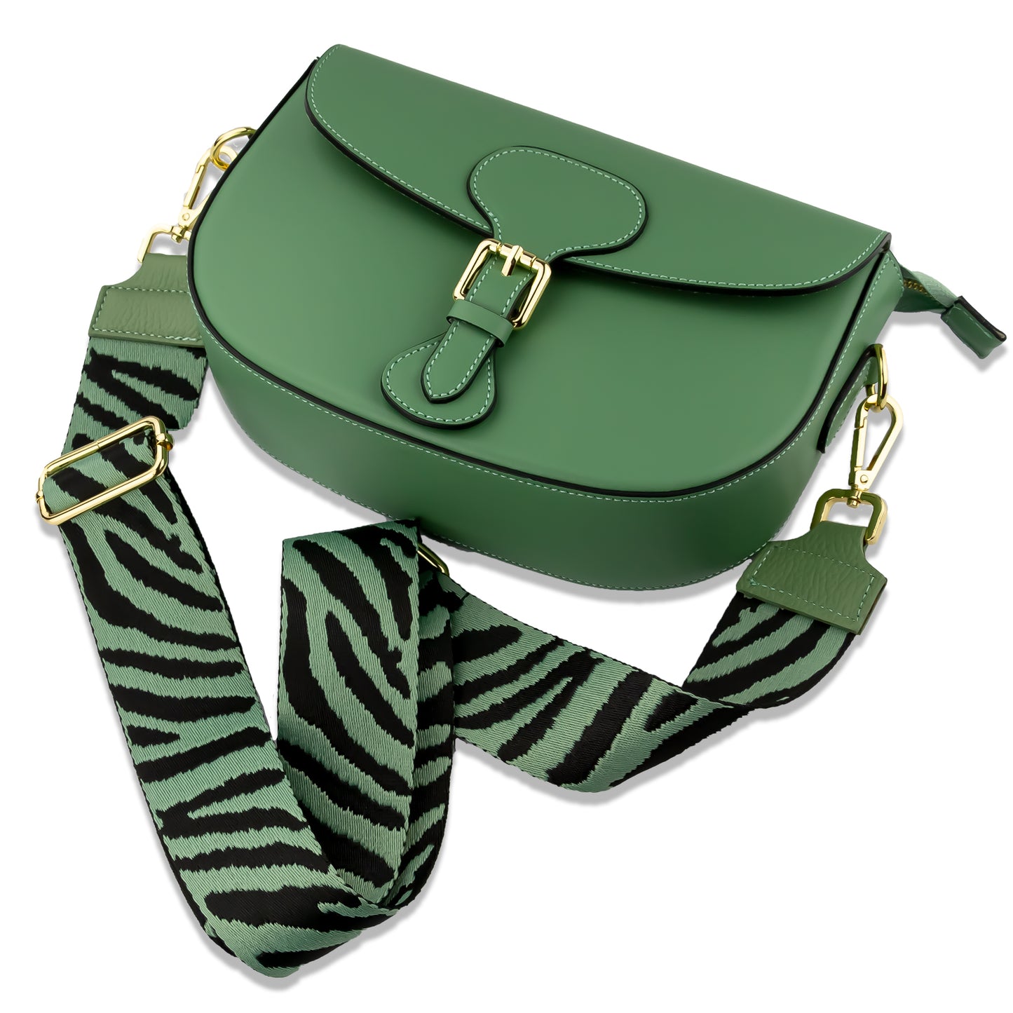 Tracolla colorata in pelle cross body intercambiabile TIGRATA VERDE NERA