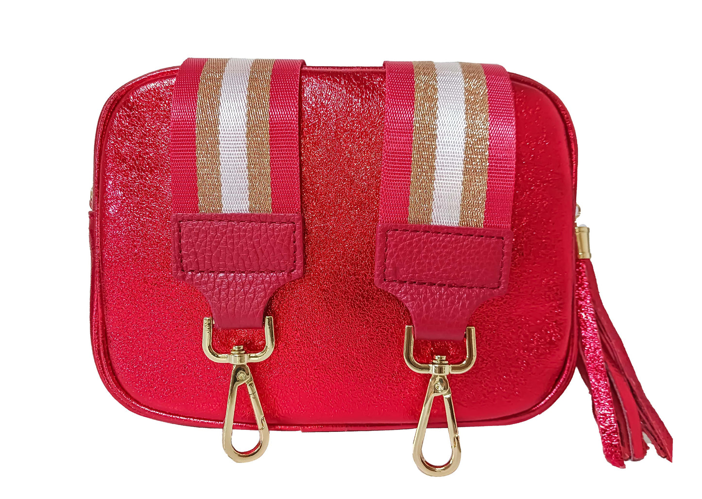 Camera Bag GLOW ROSSA con Tracolla Rosso/Oro/Argento