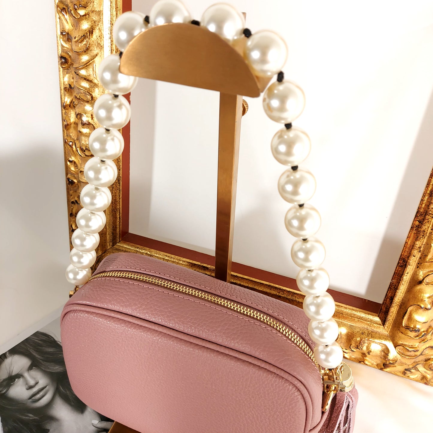 Camera Bag ROSA con Tracolla a Perle