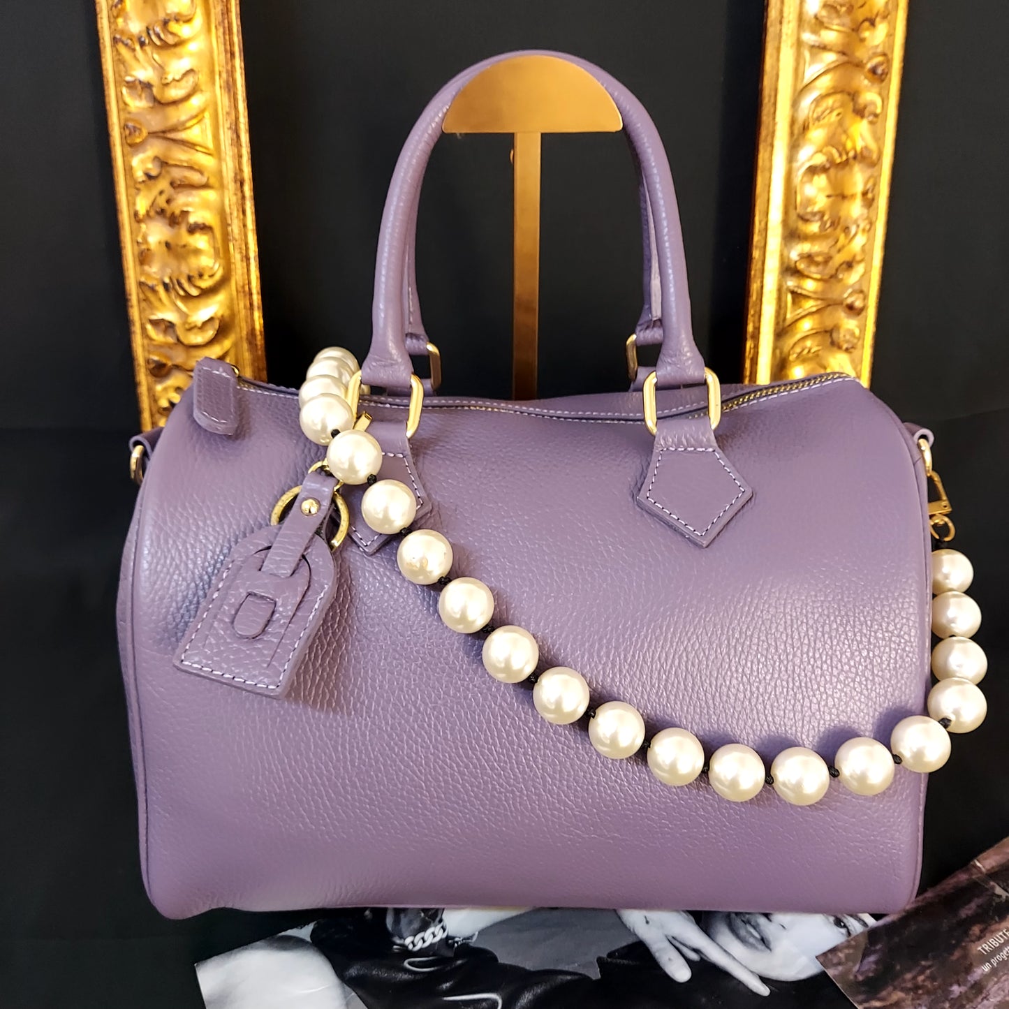 Bauletto Maxi VIOLETTO con Tracolla di Perle Bianche