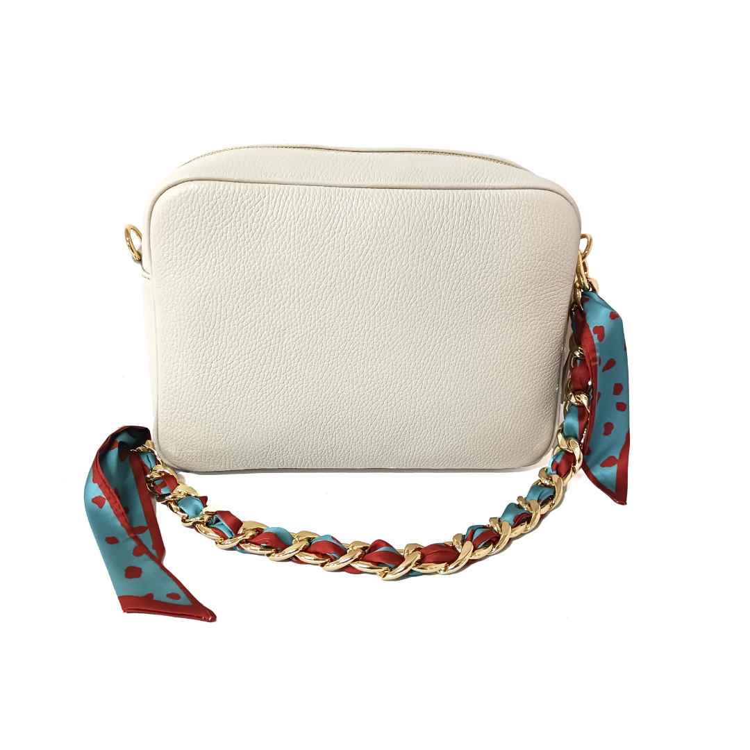 Camera Bag Maxi PANNA con Catenina Foulard Azzurra/Bordeaux