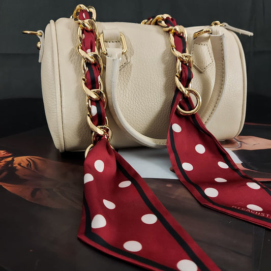 Bauletto mini BEIGE con Catenina Foulard Oro e Bordeaux